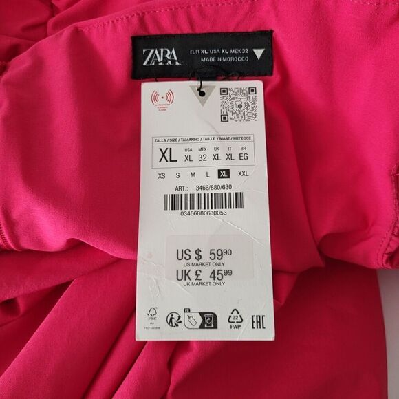 NEW ZARA Off-the-Shoulder Draped Mini Dress Rosette Floral XL Pink 3466/880 Prom - Picture 7 of 13